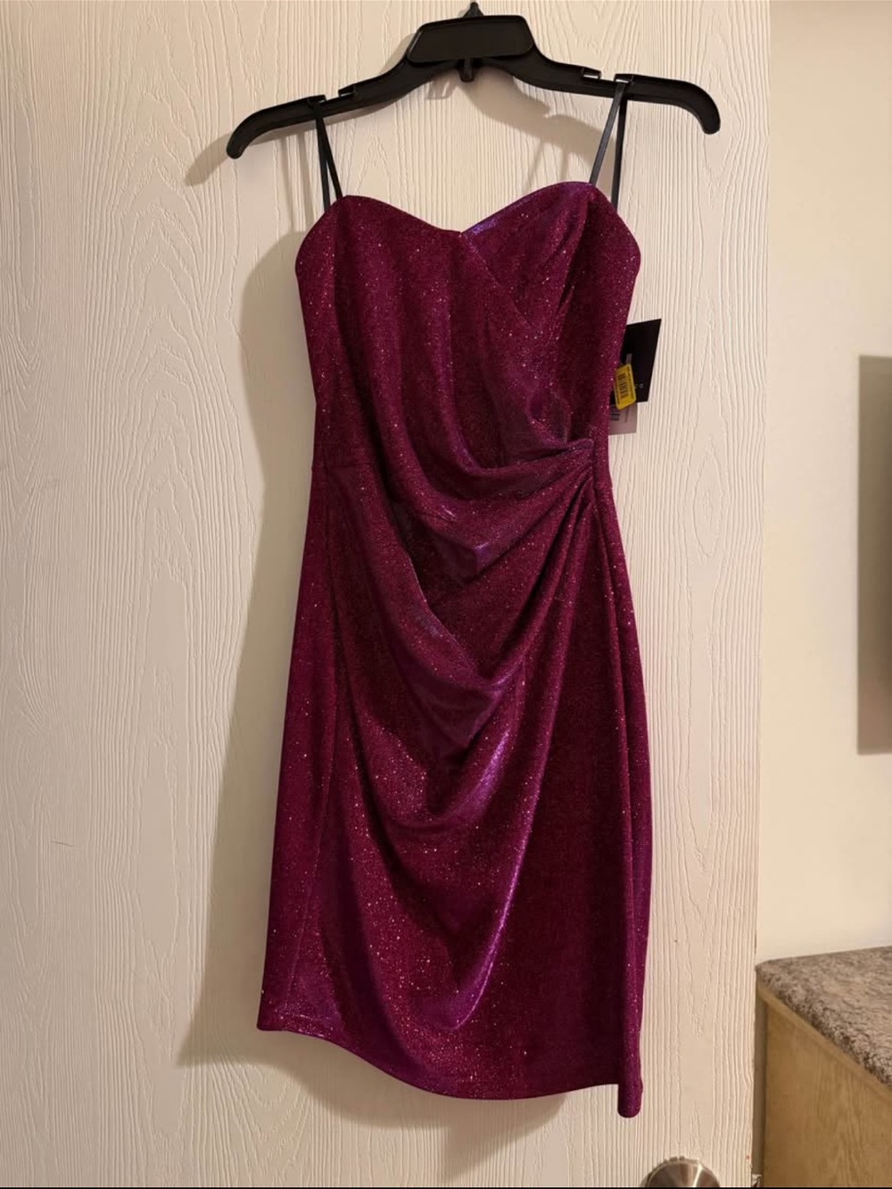 Strapless Sparkle Mini Dress in Deep Magenta